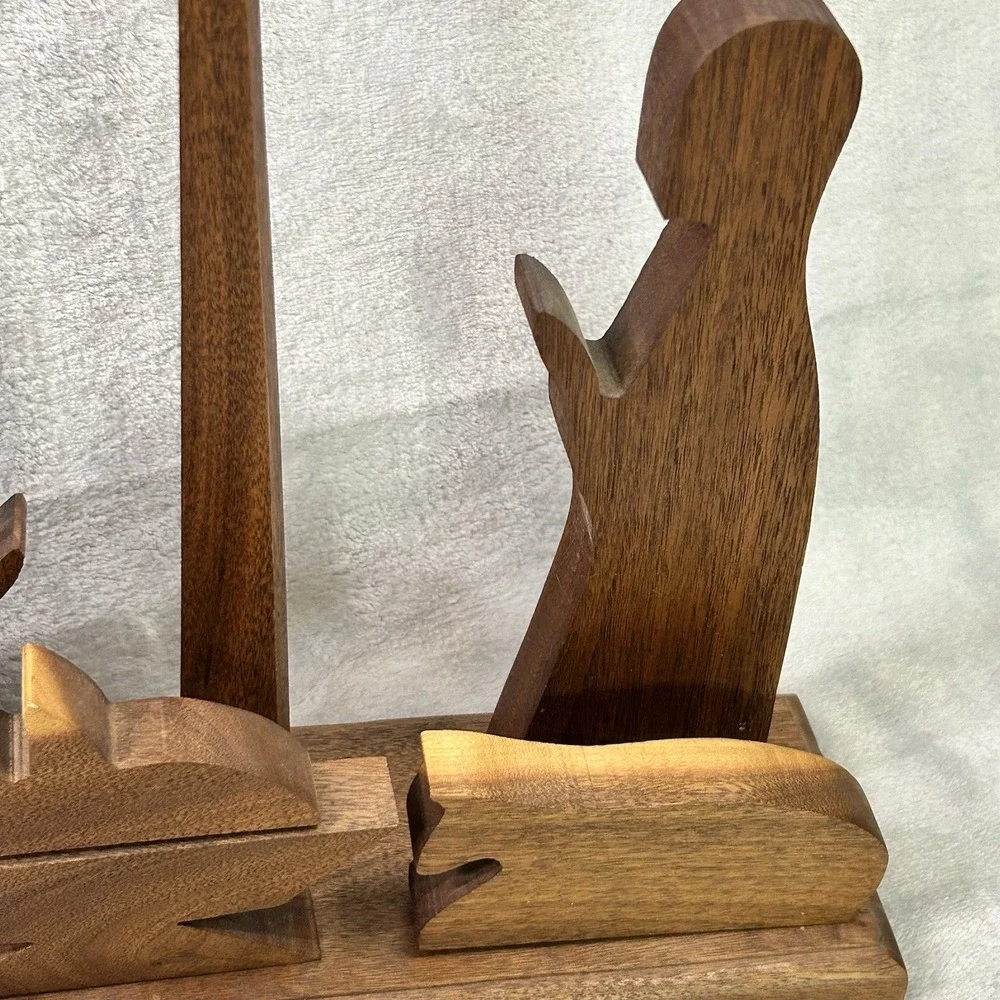 Carved Wood Modern Primitive Nativity Christmas‎ 6-piece Faceless Abstract